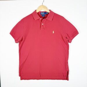 Polo Ralph Lauren Mens Custom Fit Red Pique Polo Shirt Lime Green Pony Size L